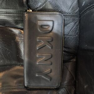 DKNY Black Embossed Logo Zip Wallet